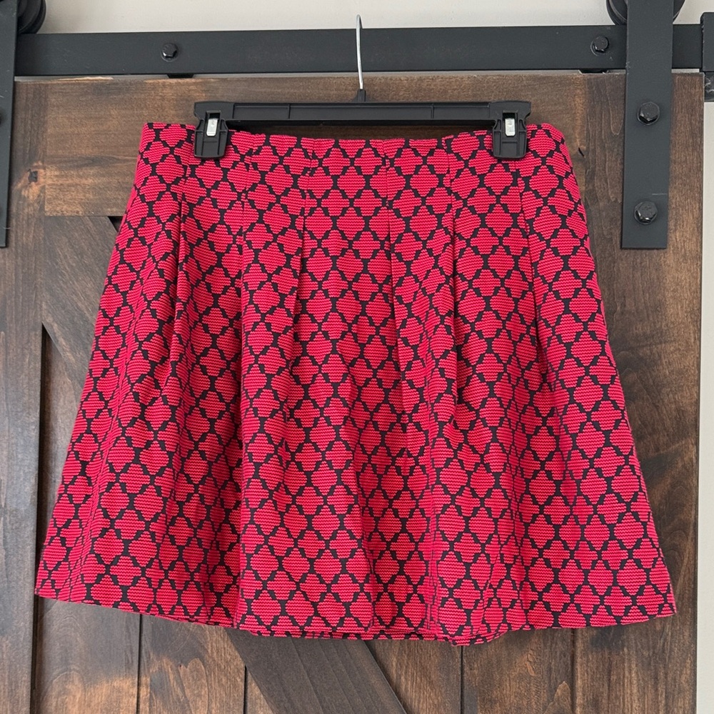 Geometric Patterned Red and Black Skirt